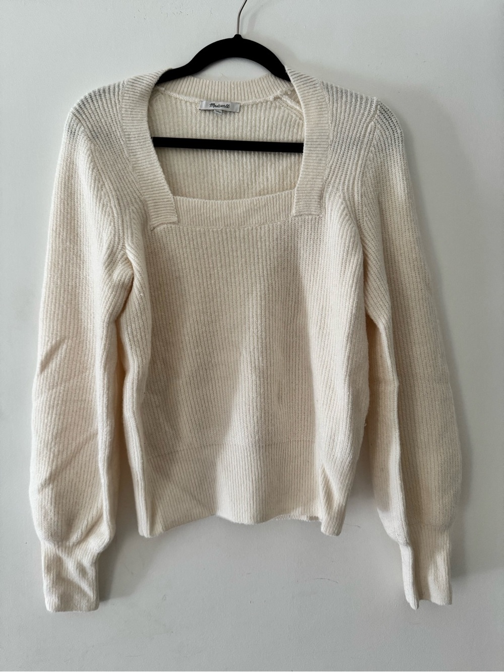 Madewell balloon sleeve size S cream square neck sweater. Classic. Stretchy.